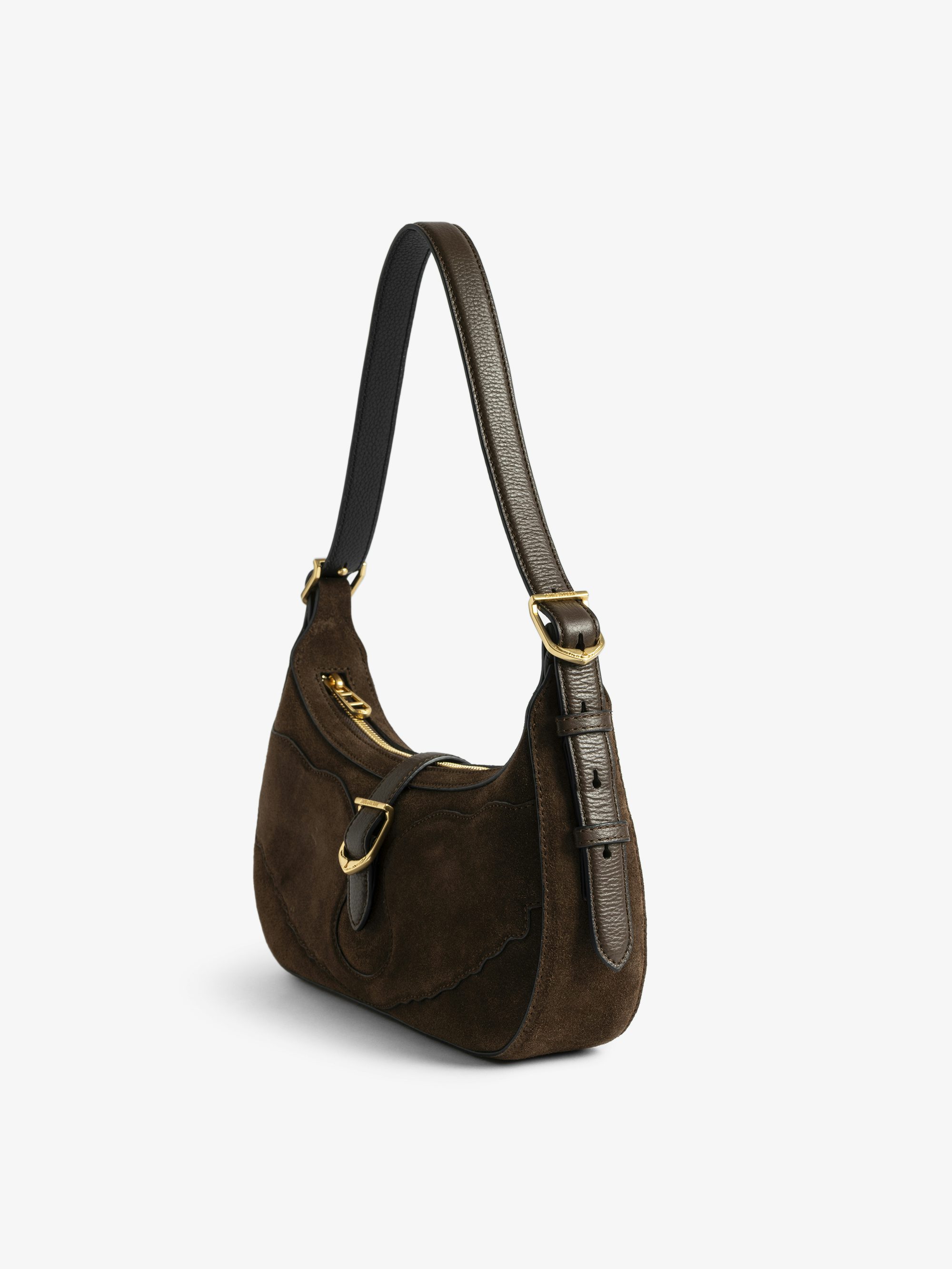 Moonrise Bag - Baguette bag in suede with leather handle and signature wings.